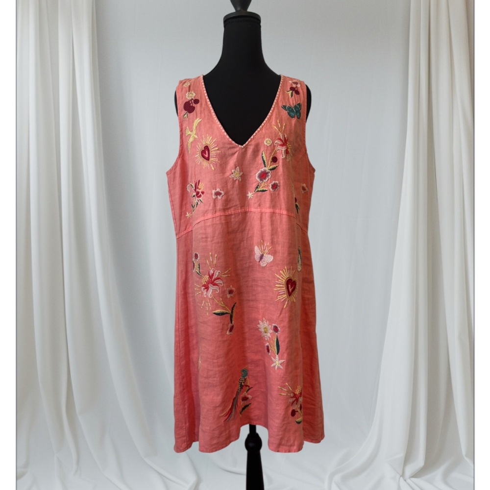 Johnny Was Coral Embroidered linen High Low Dress